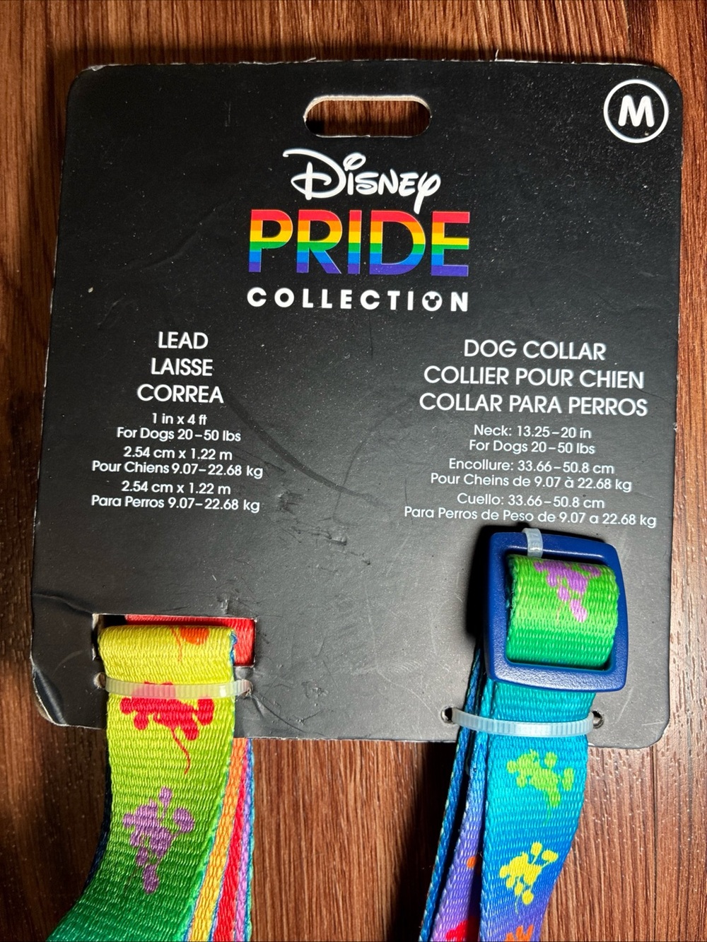 Disney Pride Collection Rainbow Green Blue Dog Collar & Lead Set